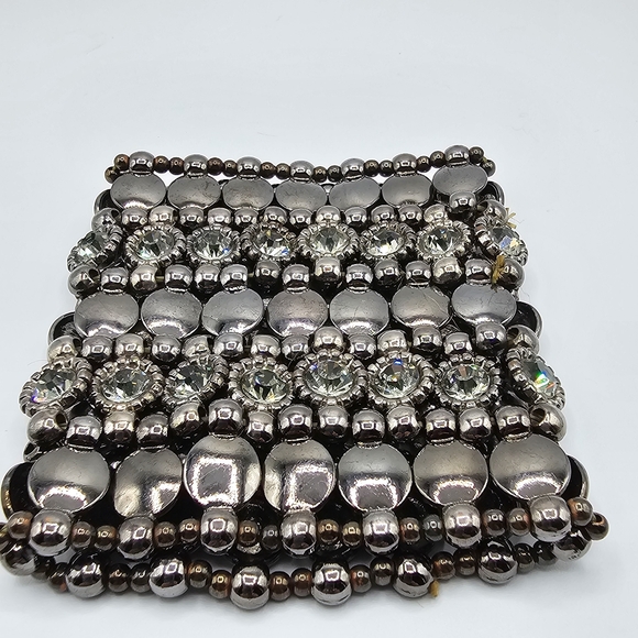 Multilayer 4" Long Black Bracelet with Rhinestones - Picture 3 of 3
